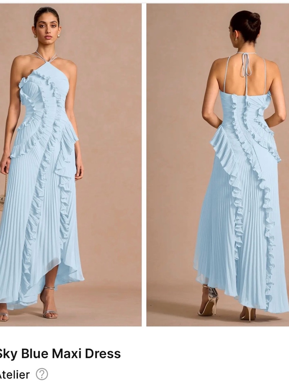 Azazie Hatsu Sky Blue Ruffled Halter Maxi Dress